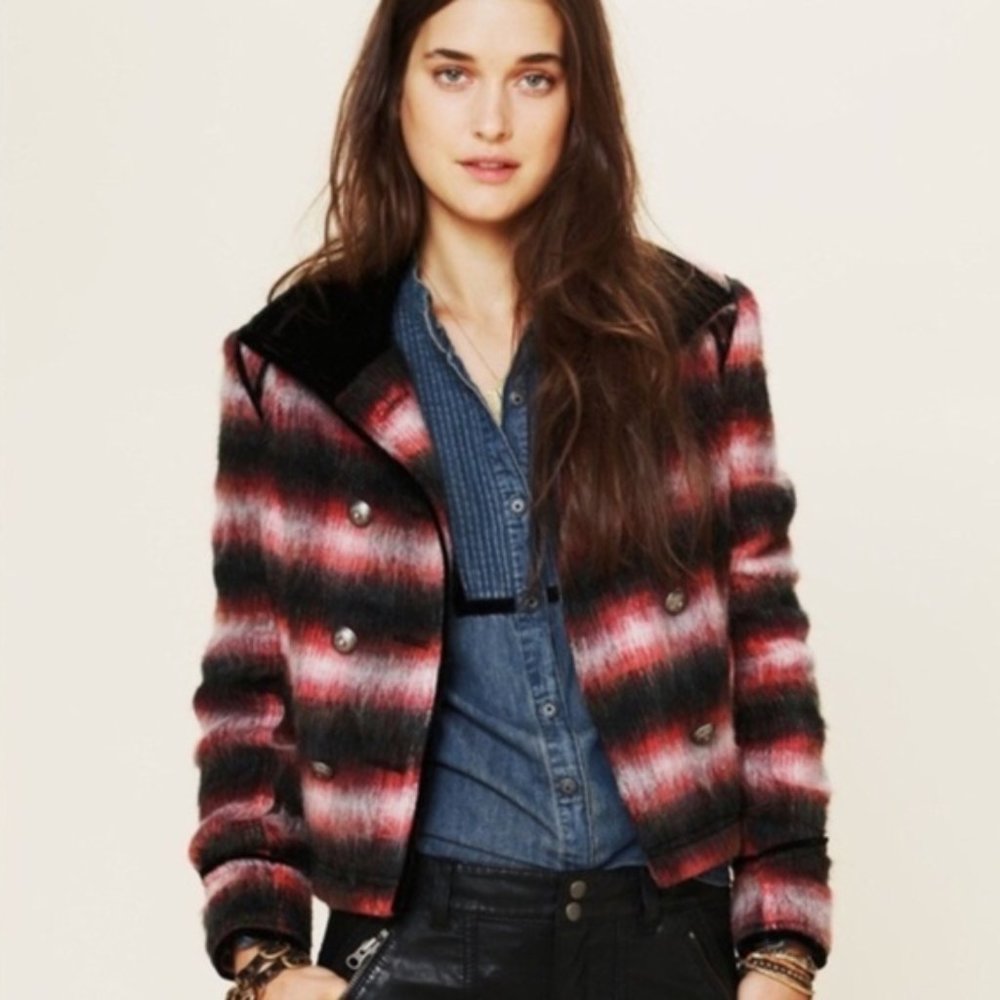 Free People Red Wooly Officer Military Jacket - Picture 2 of 9